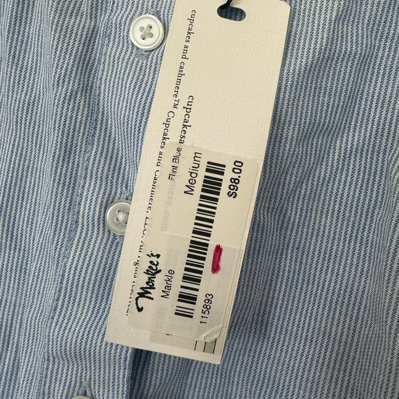 Light Blue Ruffled Button-Up Blouse - Picture 5 of 6